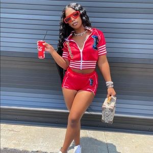 Plus Size Baseball Jacket And Shorts Set